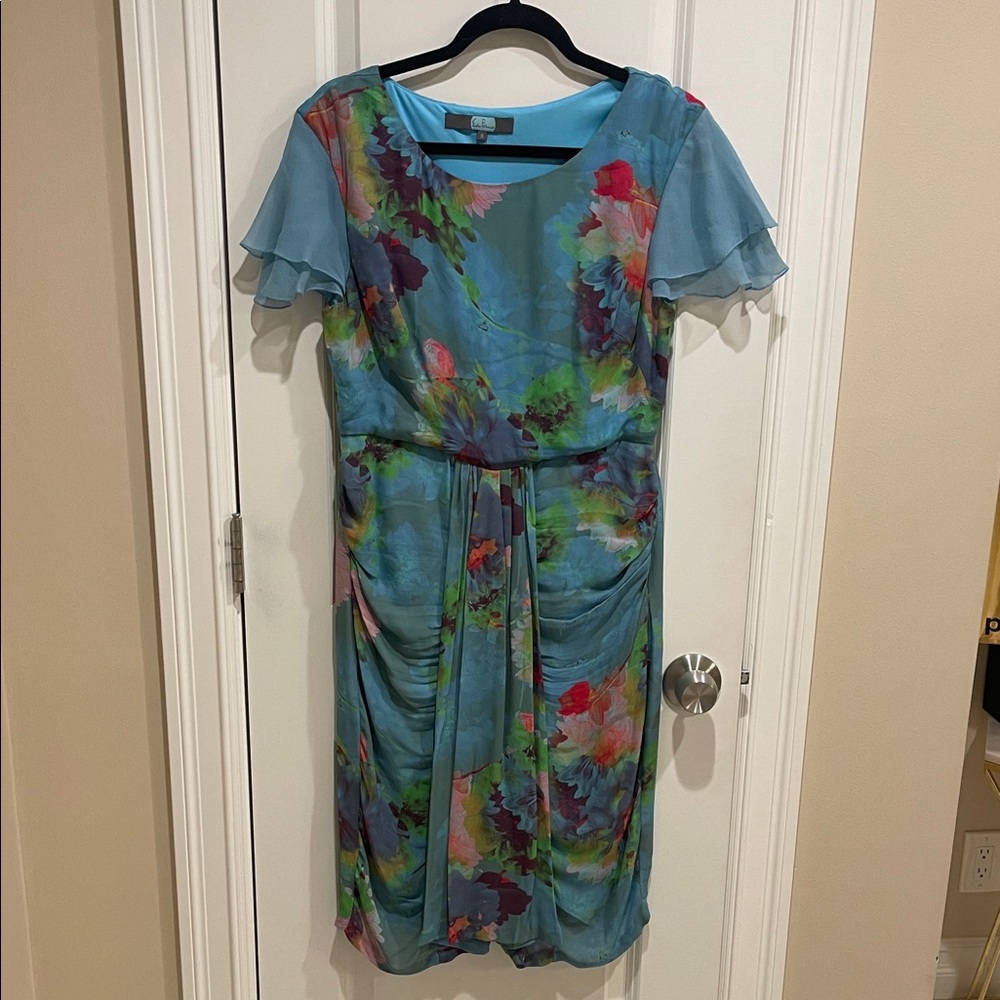 Eva Franco Silk Floral Print Draped Dress